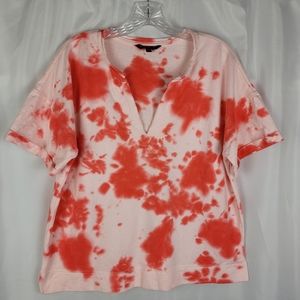 Velvet Heart Women Pink Tie Dye Thick V-Neck T-Shirt Top Size Large